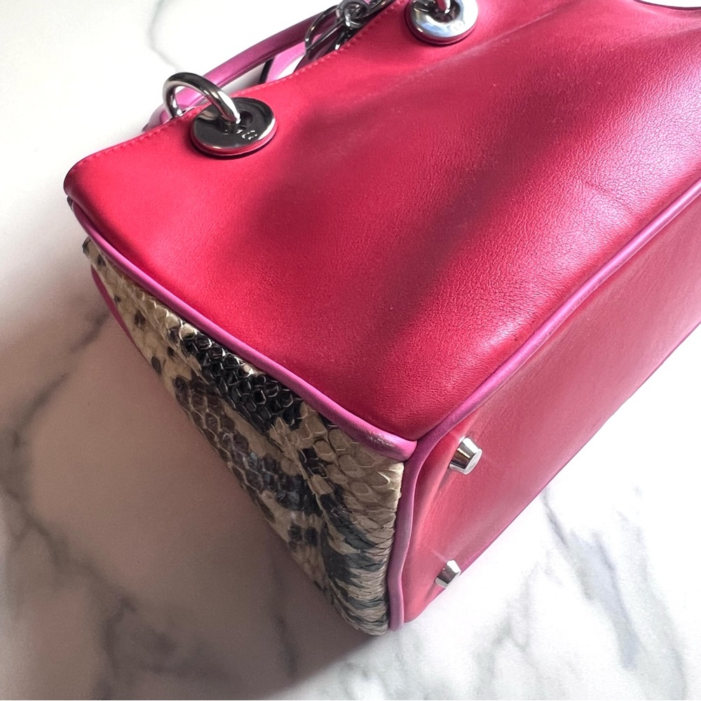 Maximalist Dior Small Pink/Red Calfskin and Python Diorissimo Tote Bag - Picture 14 of 16